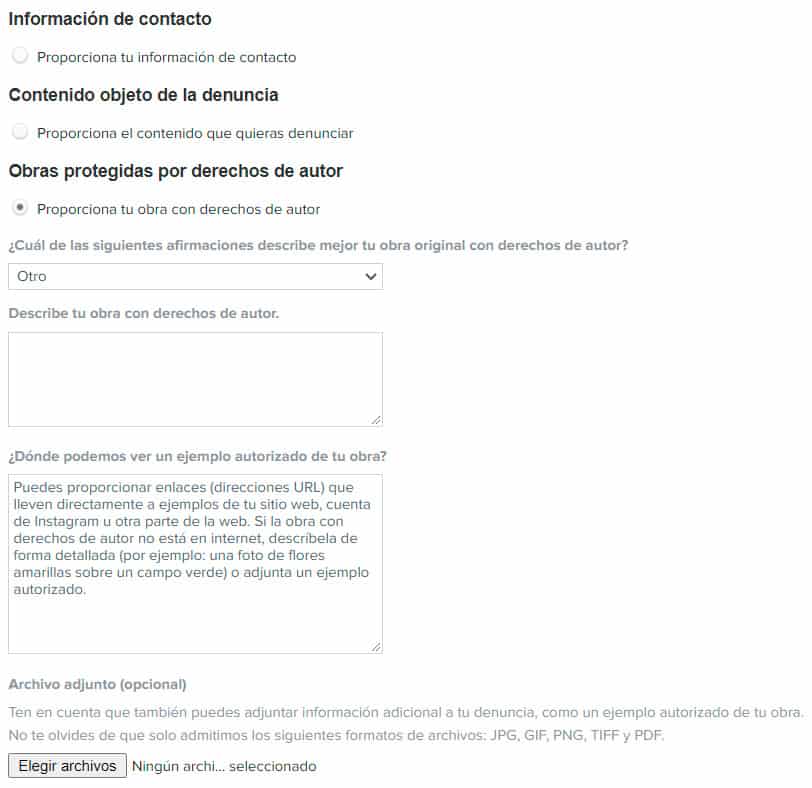 Recuperar cuenta instagram pirateada - Formulario de denuncia Derechos de autor